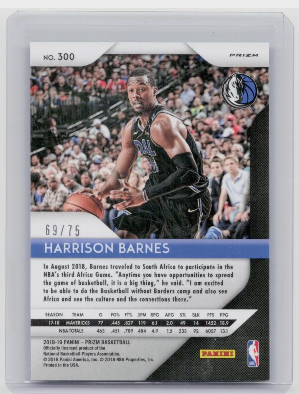2018-19 Prizm Harrison Barnes Purple /75 #300 Mavericks - Image 3