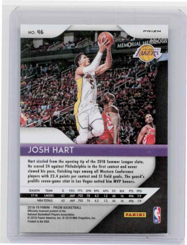 2018-19 Prizm Josh Hart Prizms Green #46 Lakers - Image 3