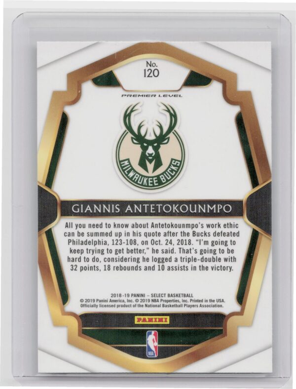 2018-19 Select Premier Level Giannis Antetokounmpo #120 Bucks - Image 3