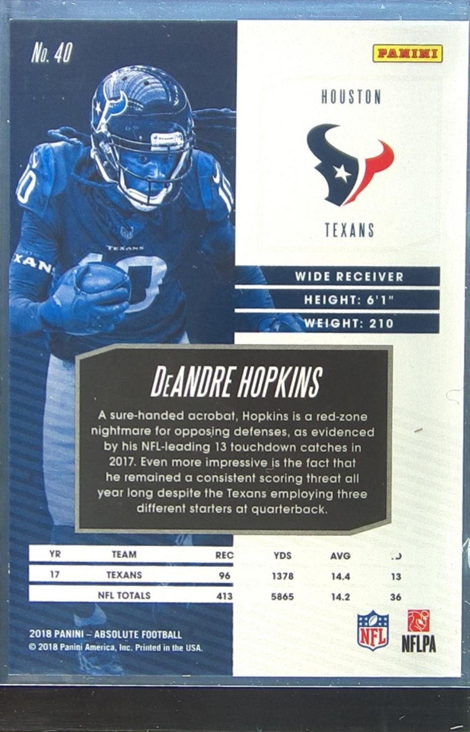 2018 Absolute DeAndre Hopkins Spectrum Green /25 #40 Texans - Image 3