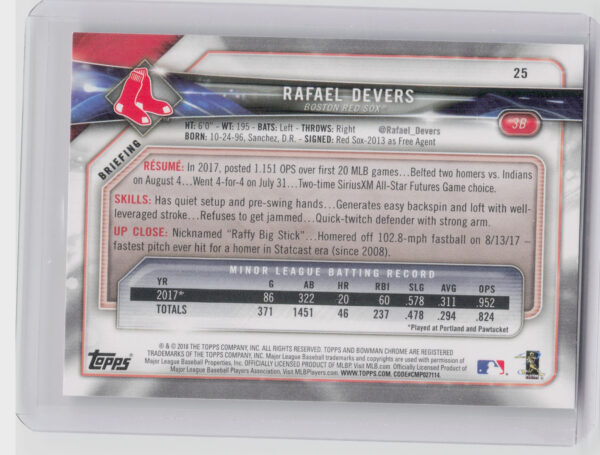 2018 Bowman Rafael Devers RC #25 Sox - Image 3