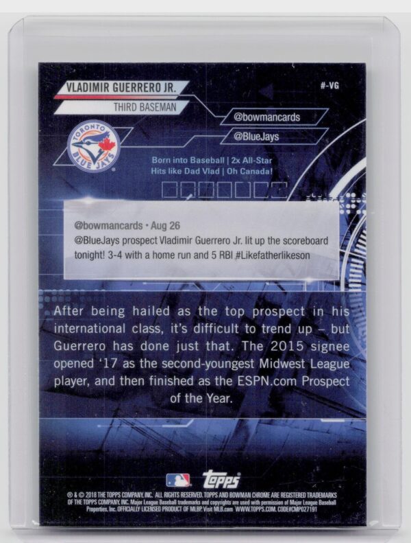 2018 Bowman Vladimir Guerrero Jr. ##-VG Jays Chrome #BowmanTrending - Image 3