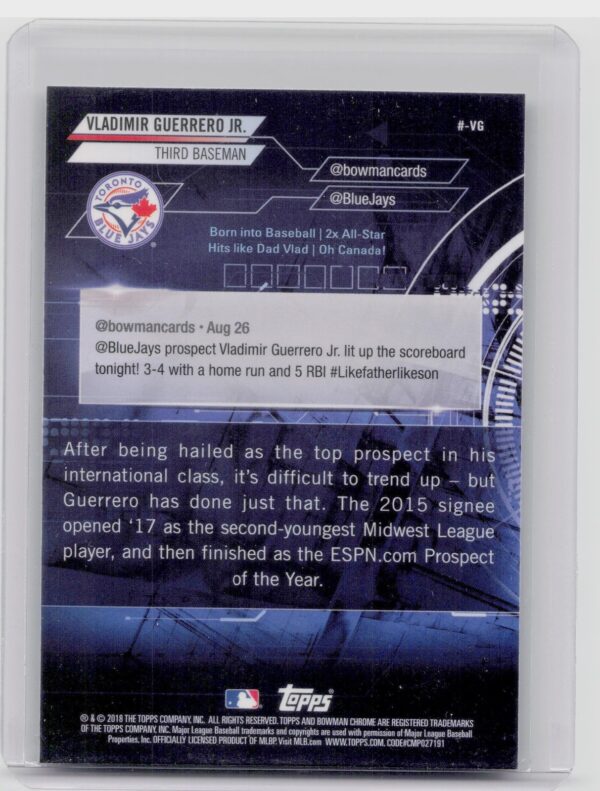 2018 Bowman Vladimir Guerrero Jr. ##-VG Jays Chrome #BowmanTrending - Image 3