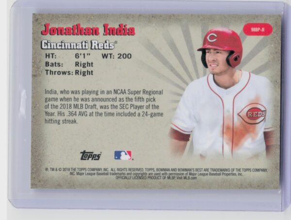 2018 Bowman's Best Jonathan India #98BP-JI Reds 1998 Best Performers Atomic - Image 3