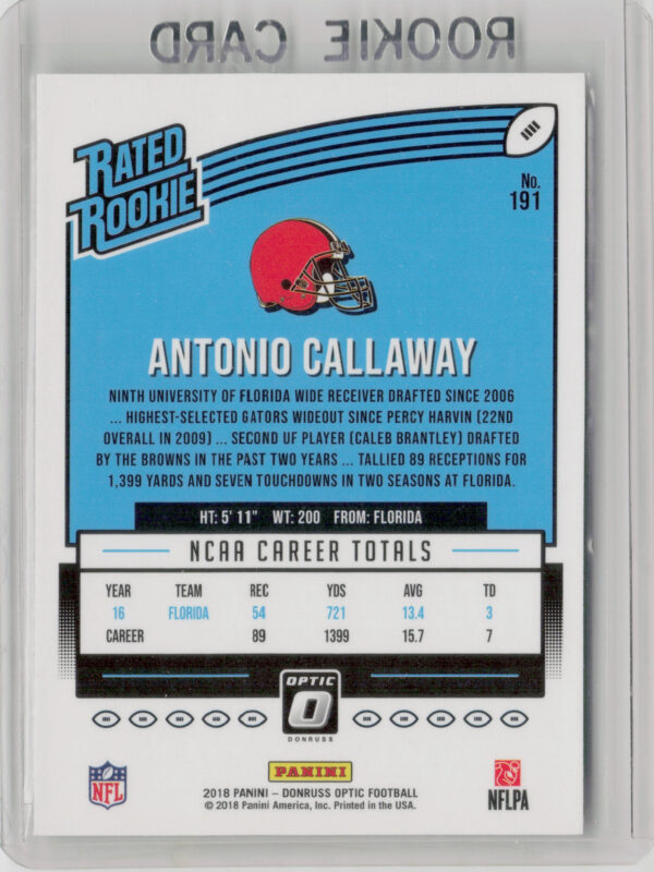 2018 Donruss Optic Antonio Callaway RC #191 Browns - Image 3