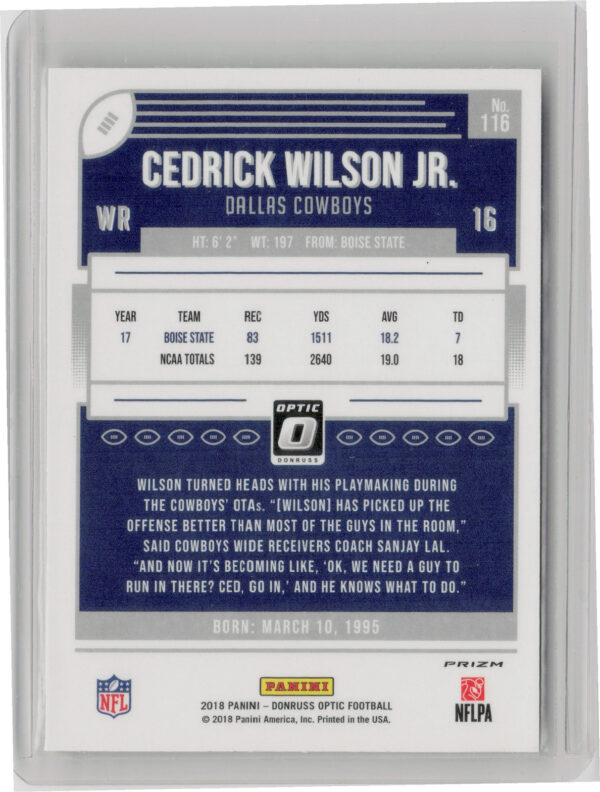 2018 Donruss Optic Cedrick Wilson Jr. Red and Yellow #116 Cowboys - Image 3