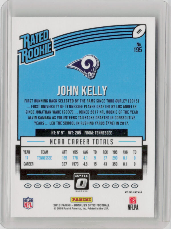 2018 Donruss Optic John Kelly Red and Yellow #195 Rams - Image 3