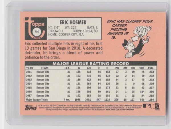 2018 Heritage Eric Hosmer SP VAR #709 Padres - Image 3