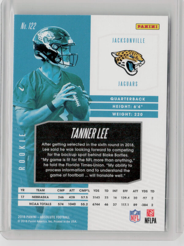 2018 Panini Absolute Tanner Lee RC #122 Jaguars - Image 3