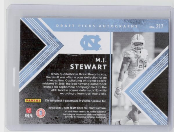 2018 Panini Elite Draft Picks M.J. Stewart AU #217 Heels Draft Picks Autographs - Image 3