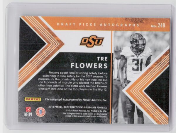 2018 Panini Elite Draft Picks Tre Flowers AU #249 Cowboys Draft Picks Autographs - Image 3