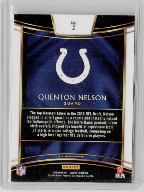 2018 Panini Select Quenton Nelson RC #2 Colts - Image 3