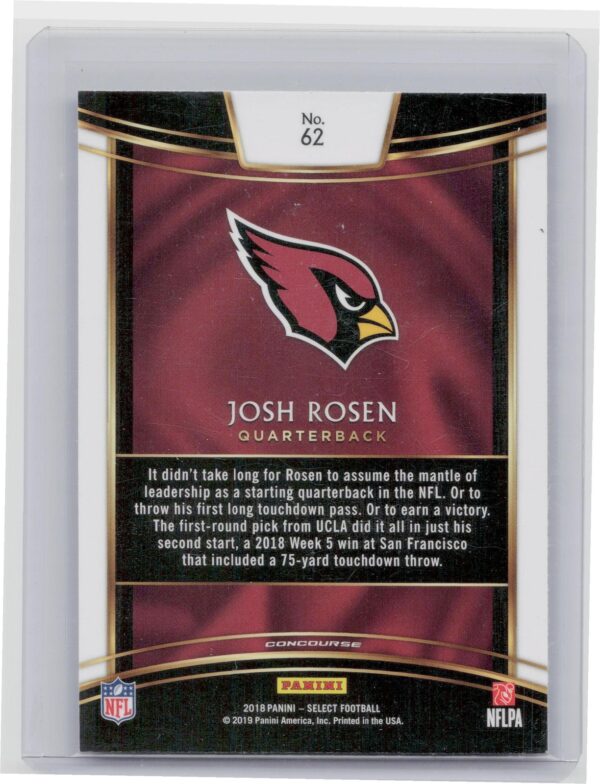 2018 Select Josh Rosen Concourse RC #62 Cardinals - Image 3