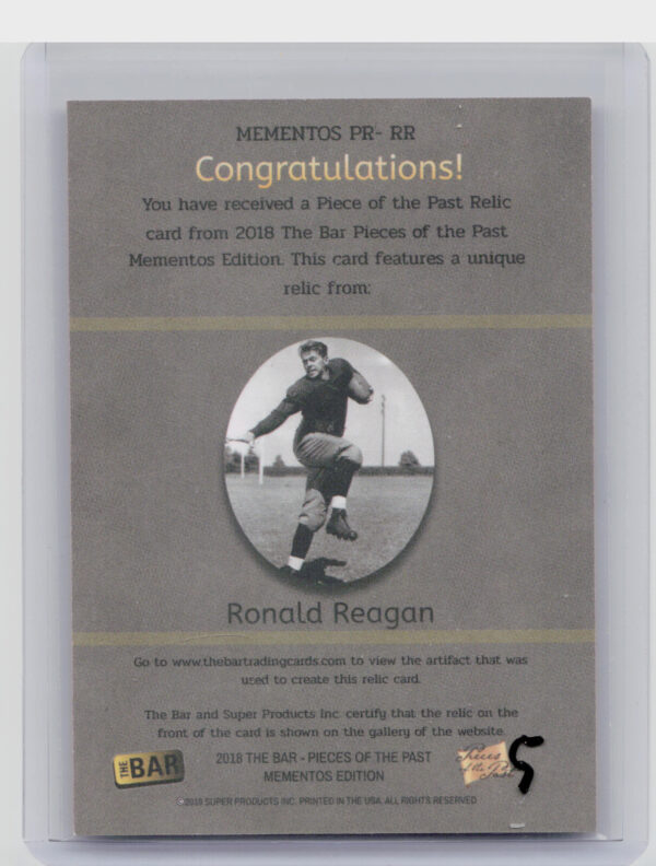 2018 The Bar Pieces of the Past  Mementos Edition: Ronald Reagan PR-RR - Image 3
