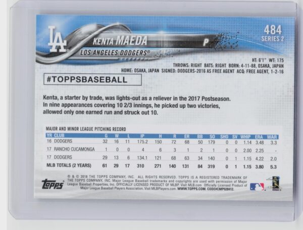 2018 Topps Kenta Maeda SP VAR #484 Dodgers - Image 3