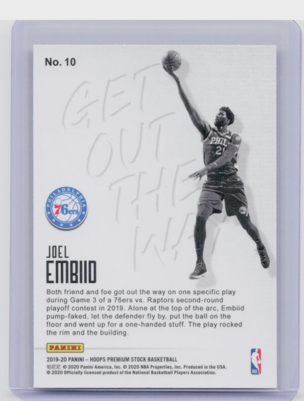 2019-20 Hoops Premium Stock Joel Embiid #10 76ers Get Out The Way - Image 3