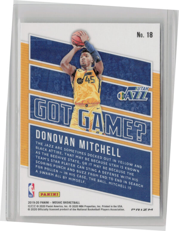 2019-20 Panini Mosaic Donovan Mitchell #18 Jazz Got Game? Silver Mosaic - Image 3