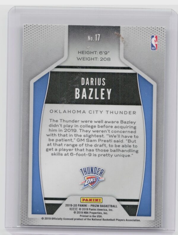 2019-20 Panini Prizm Darius Bazley #17 Thunder Instant Impact - Image 3