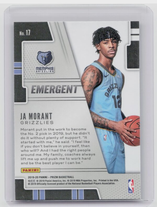2019-20 Panini Prizm Ja Morant #17 Grizzlies Emergent - Image 3