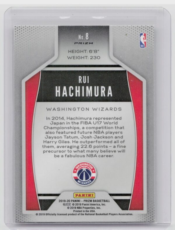 2019-20 Prizm Rui Hachimura #8 Wizards Instant Impact Silver - Image 3