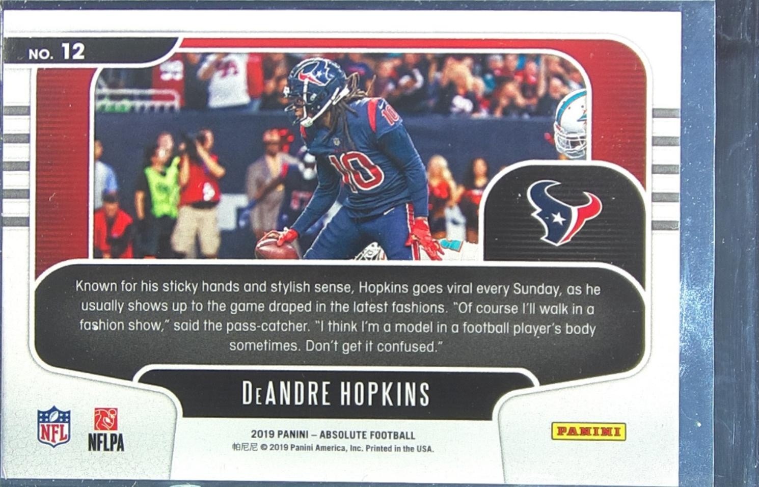 2019 Absolute DeAndre Hopkins /5 #12 Texans Red Zone Spectrum Purple - Image 3