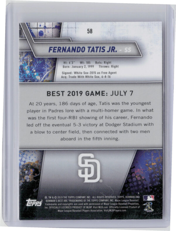 2019 Bowman's Best Fernando Tatis Jr. Refractor #58 Padres - Image 3