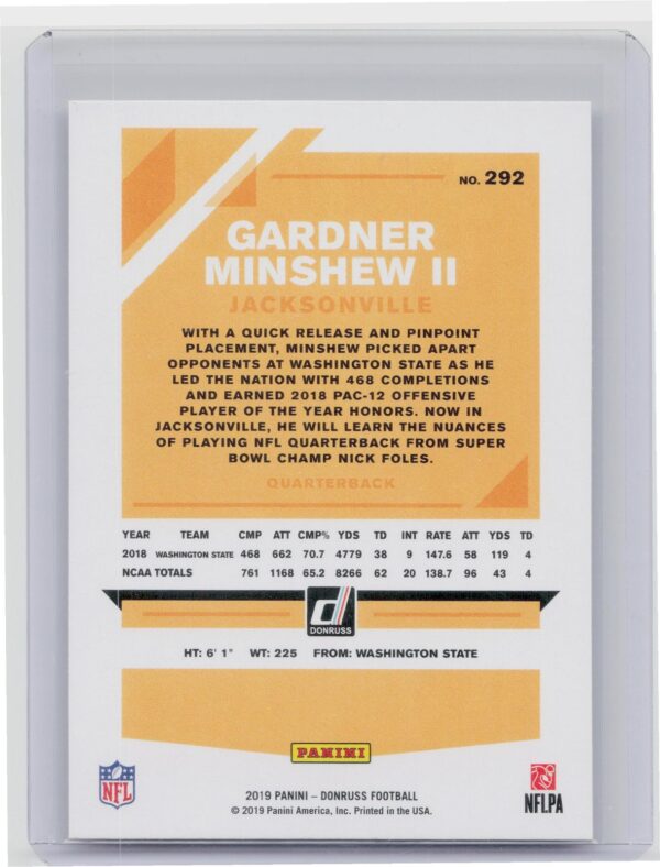 2019 Donruss Gardner Minshew II RC #292 Jaguars - Image 3