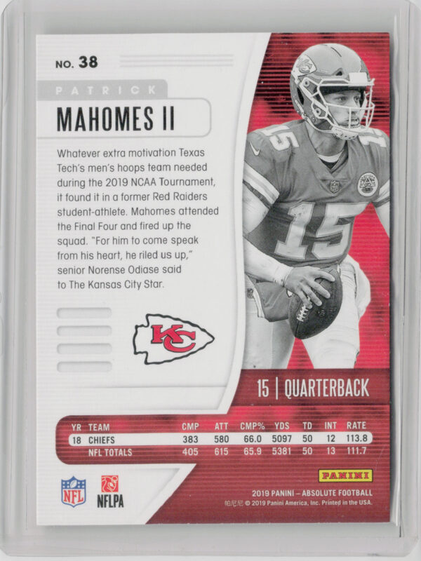 2019 Panini Absolute Patrick Mahomes II #38 Chiefs - Image 3