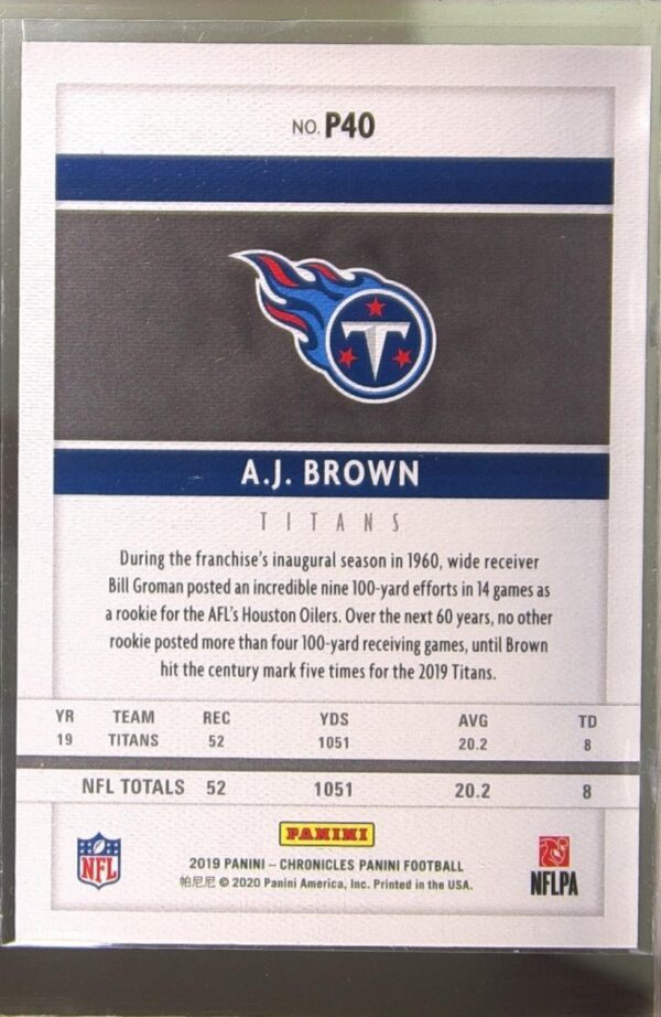 2019 Panini Chronicles A.J. Brown RC #P40 Titans Panini - Image 3