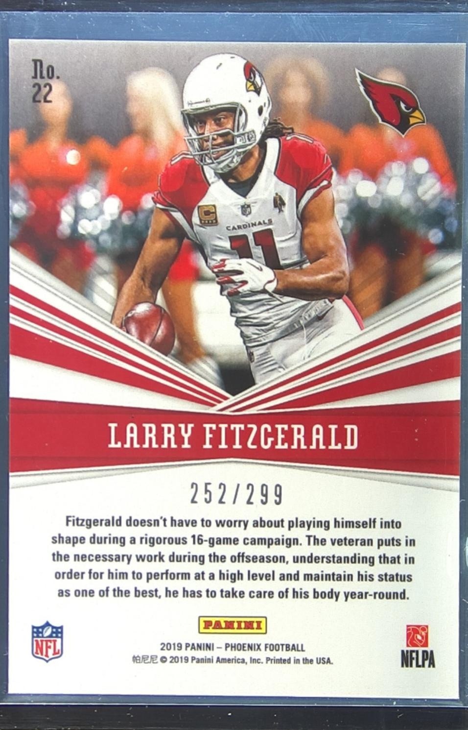 2019 Panini Phoenix Larry Fitzgerald /299 #22 Cardinals Catching Fire Red - Image 3