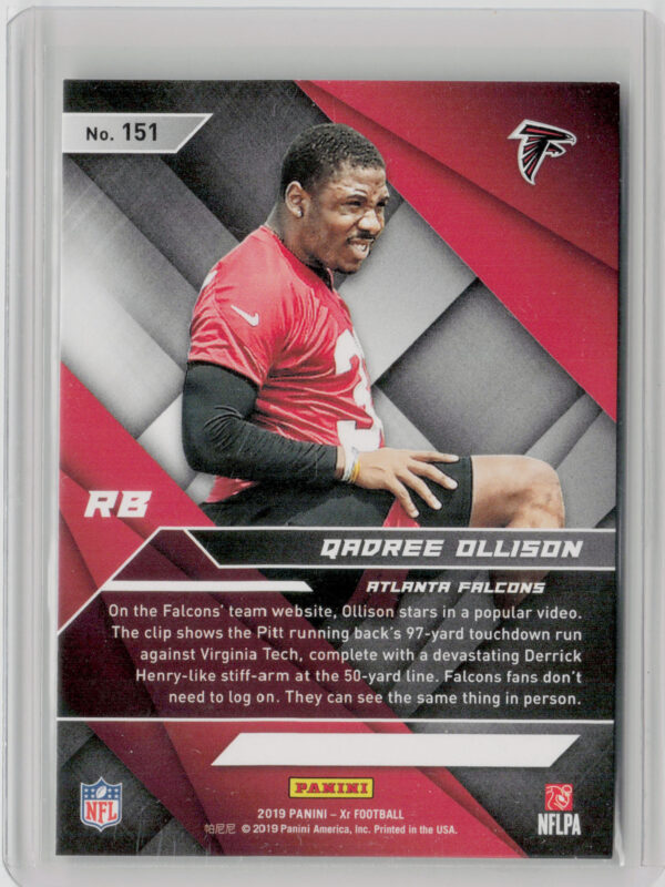 2019 Panini XR Qadree Ollison Blue SN199 #151 Falcons - Image 3