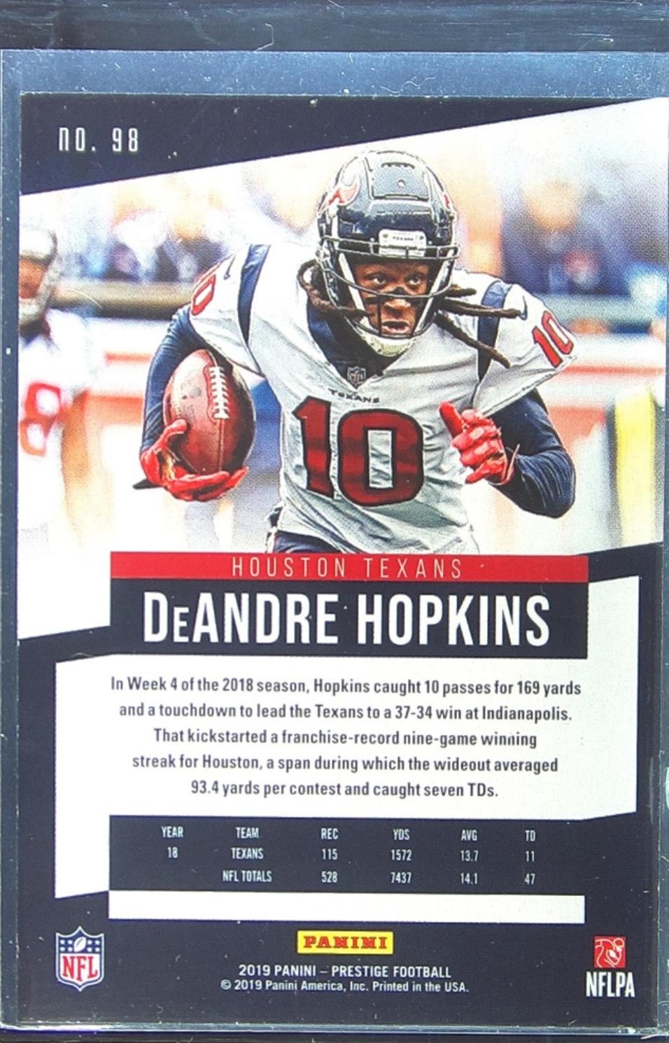 2019 Prestige DeAndre Hopkins Xtra Points Platinum /10 #98 Texans - Image 3