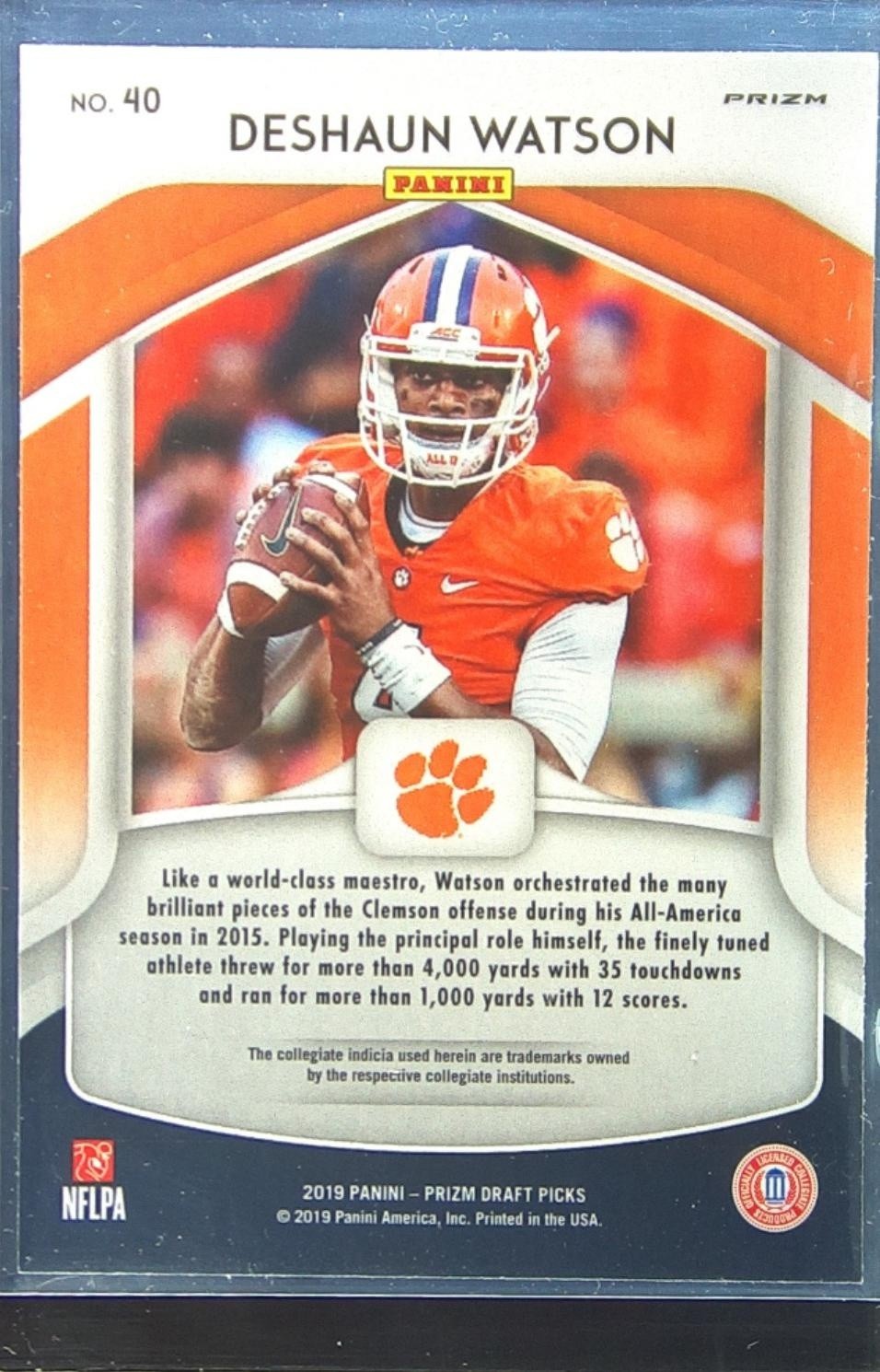 2019 Prizm Draft Picks Deshaun Watson Prizms Silver #40 Tigers - Image 3
