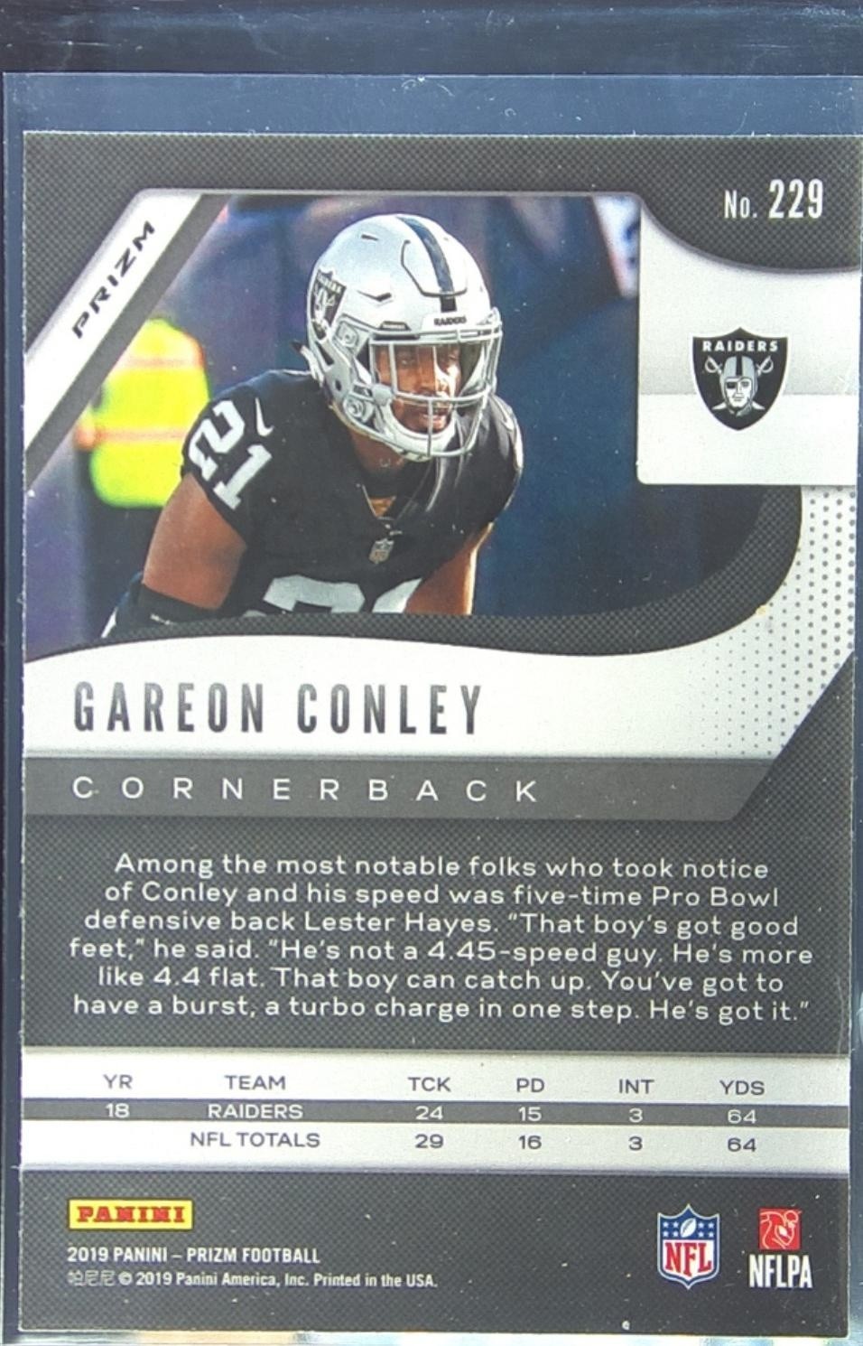 2019 Prizm Gareon Conley Lazer #229 Raiders - Image 3