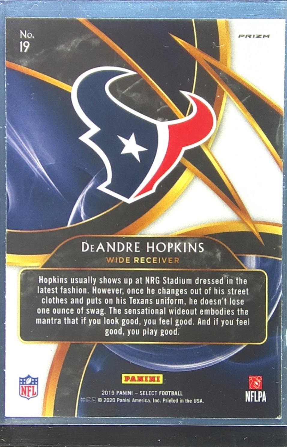 2019 Select DeAndre Hopkins #19 Texans Sensations Prizm - Image 3