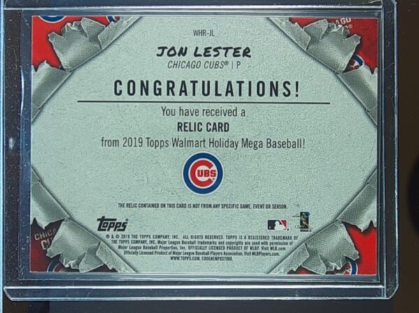 2019 Topps Holiday Jon Lester JSY #WHR-JL Cubs Relics - Image 3