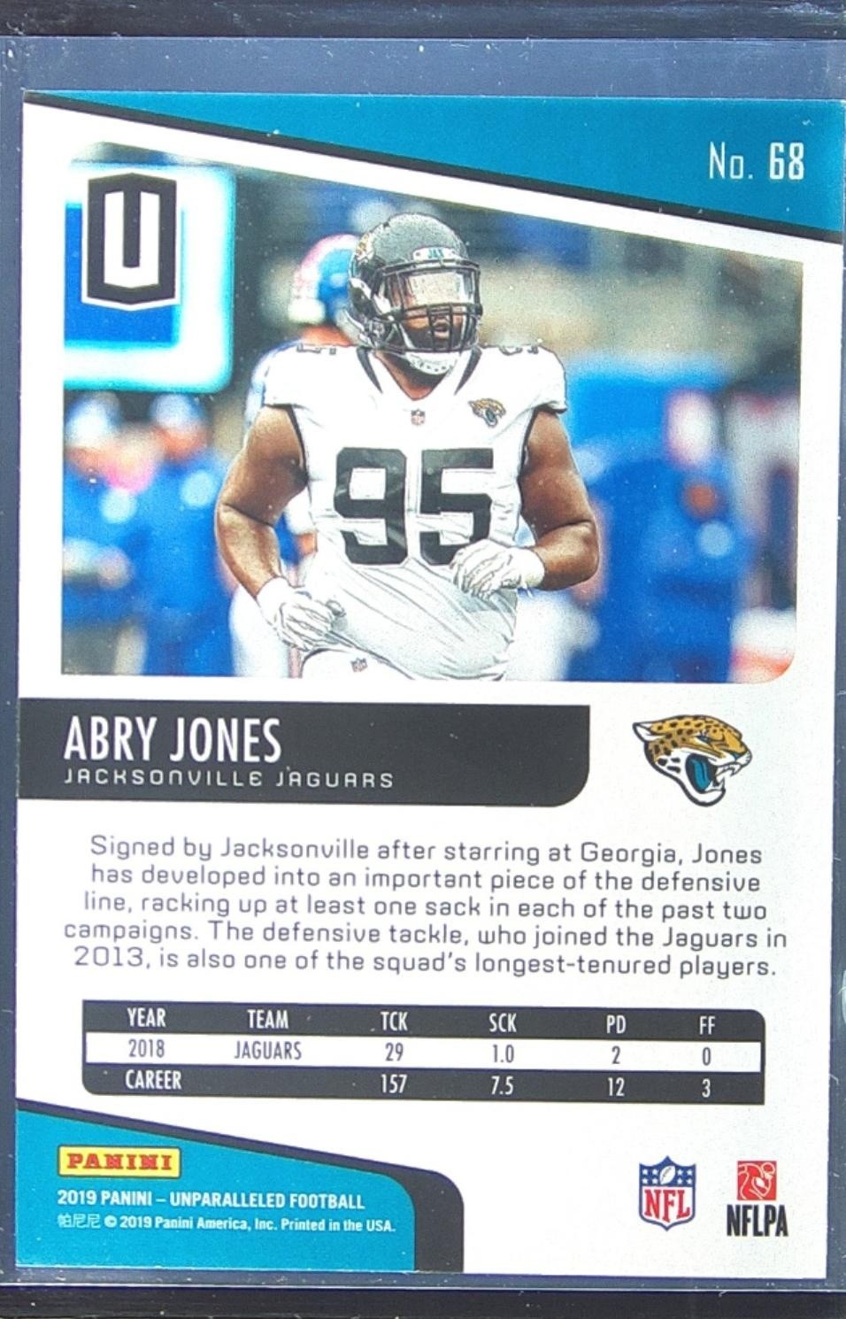 2019 Unparalleled Abry Jones RC #68 Jaguars - Image 3