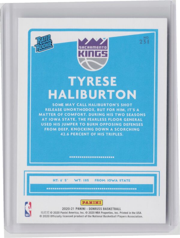 2020-21 Donruss Tyrese Haliburton RC #231 Kings - Image 3