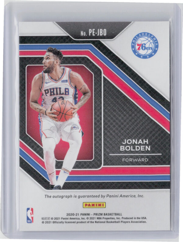 2020-21 Panini Prizm Jonah Bolden AU #PE-JBO 76ers Penmanship - Image 3