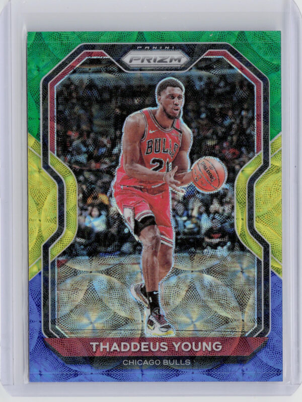2020-21 Panini Prizm Thaddeus Young Choice Blue, Yellow and Green Prizms #165 Bu