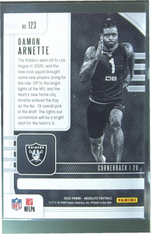 2020 Absolute Damon Arnette Retail RC #123 Raiders - Image 3