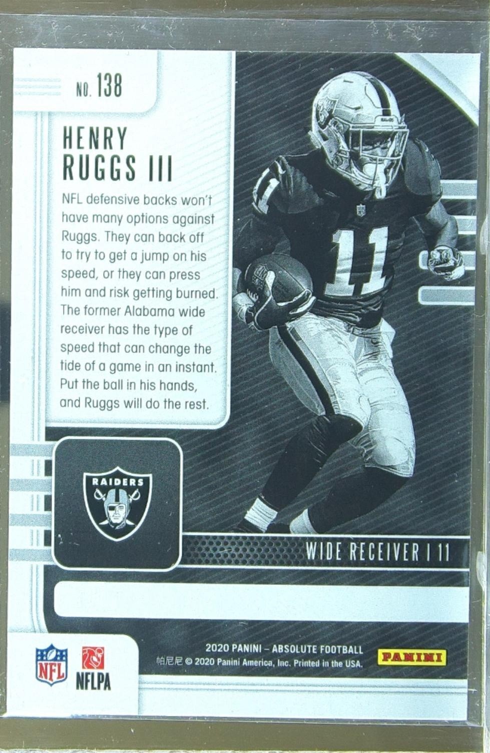 2020 Absolute Henry Ruggs III Retail RC #138 Raiders - Image 3