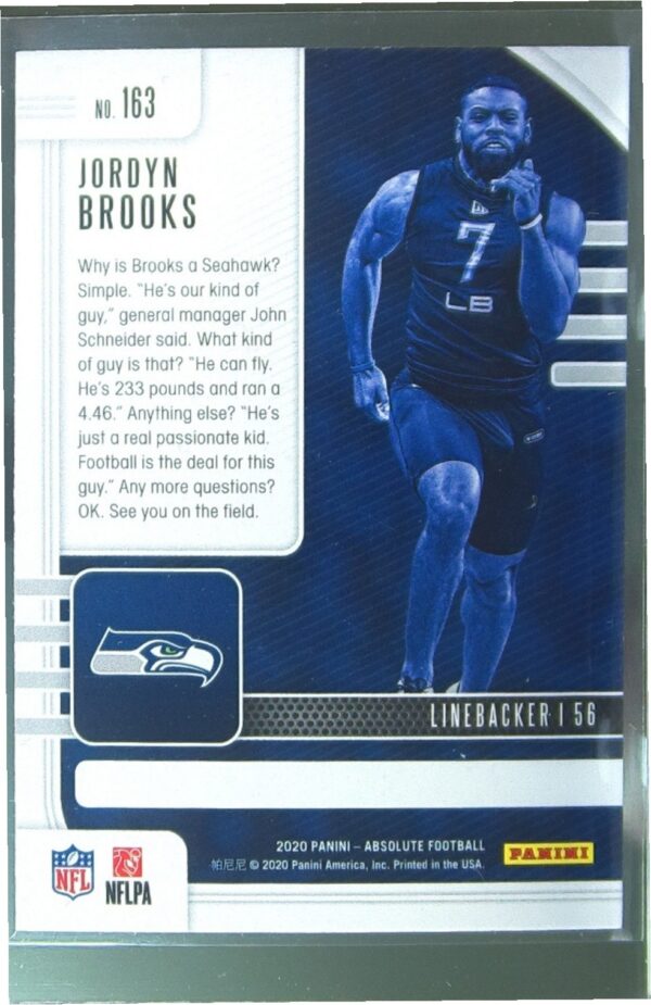 2020 Absolute Jordyn Brooks Retail RC #163 Seahawks - Image 3