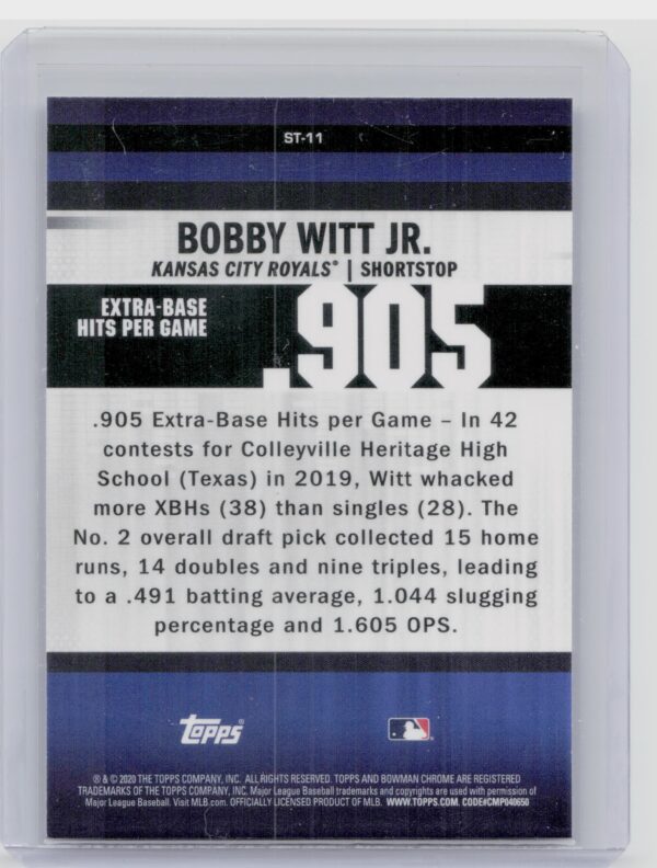 2020 Bowman Chrome Bobby Witt Jr. #ST-11 Royals Stat Tracker - Image 3