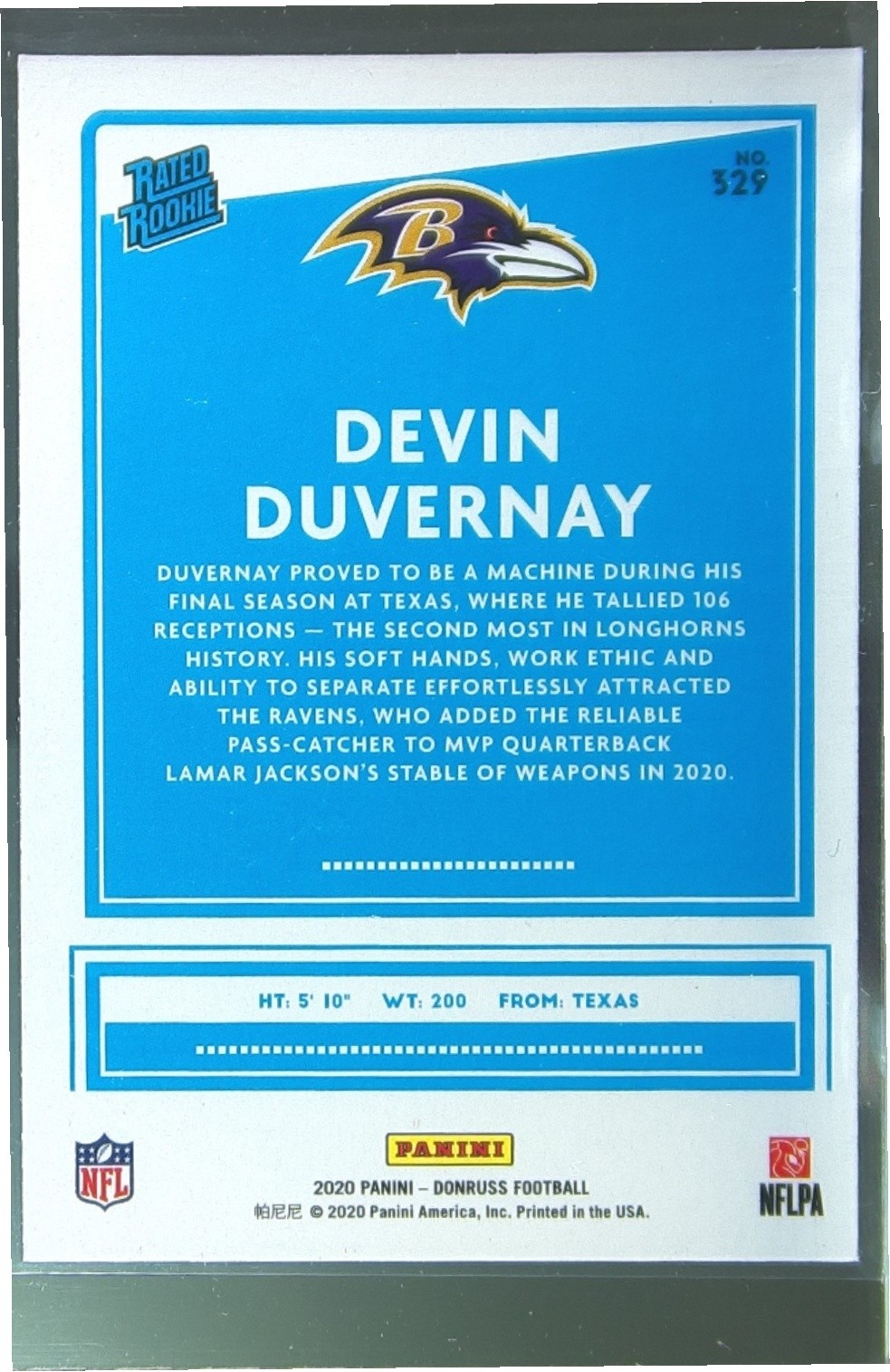 2020 Donruss Devin Duvernay RC #329 Ravens - Image 3