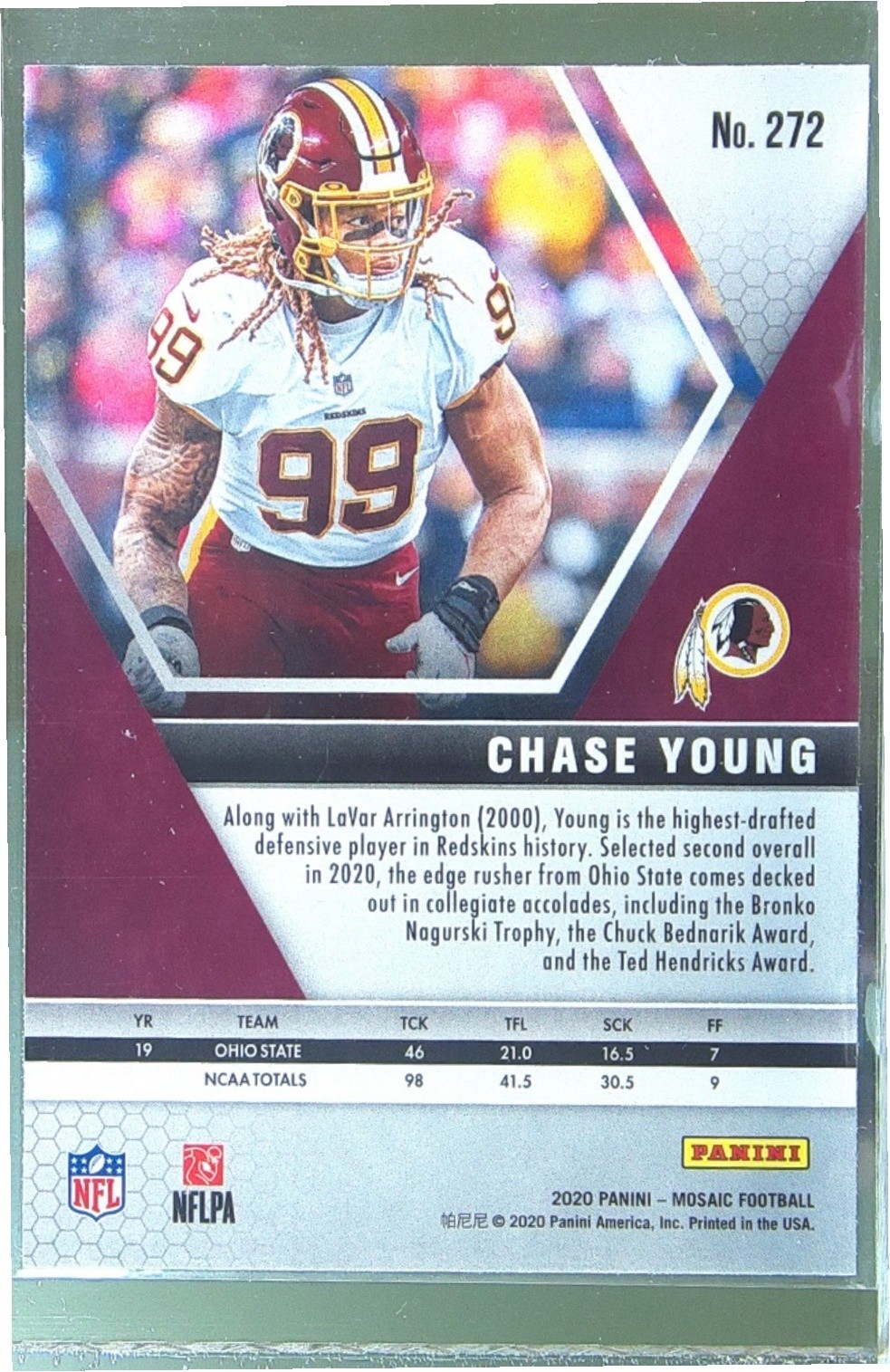 2020 Mosaic Chase Young RC #272 Redskins - Image 3