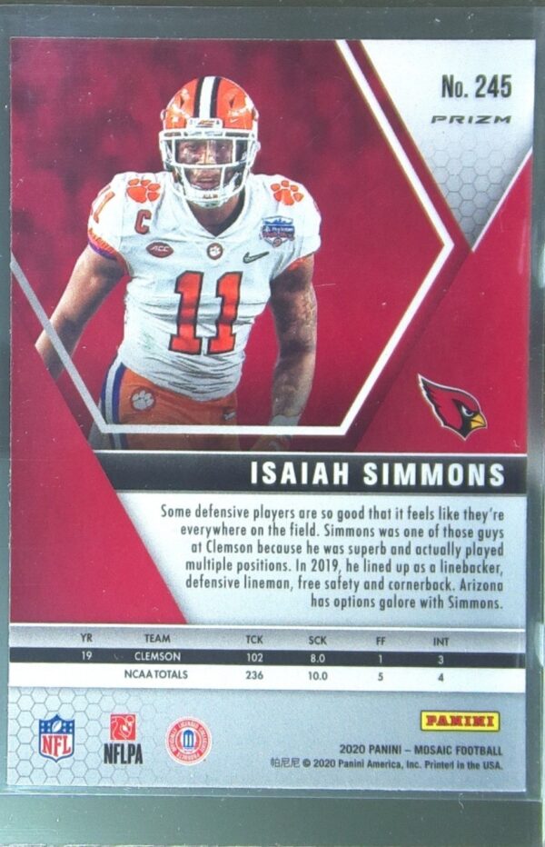 2020 Mosaic Isaiah Simmons Prizm Green #245 Cardinals - Image 3