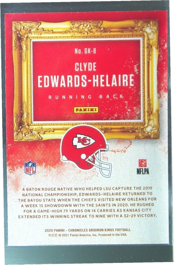 2020 Panini Chronicles Clyde Edwards-Helaire RC #GK-8 Chiefs Gridiron Kings - Image 3