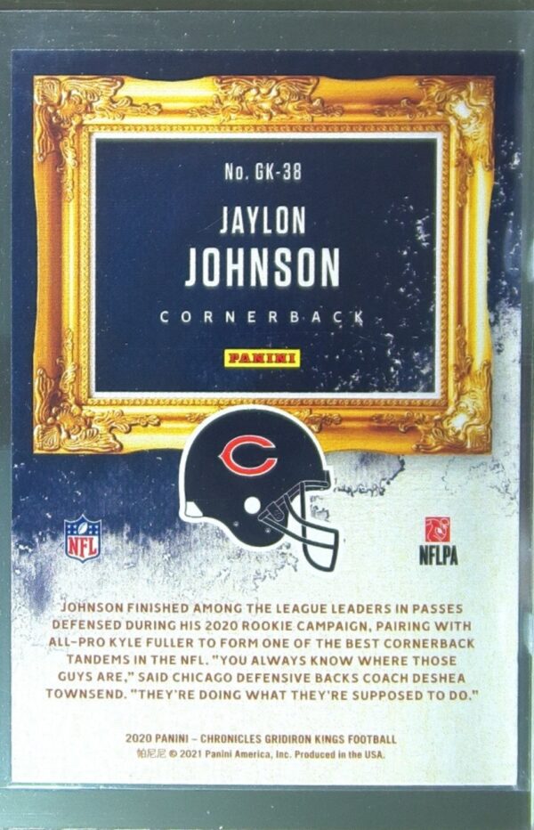 2020 Panini Chronicles Jaylon Johnson RC #GK-38 Bears Gridiron Kings - Image 3