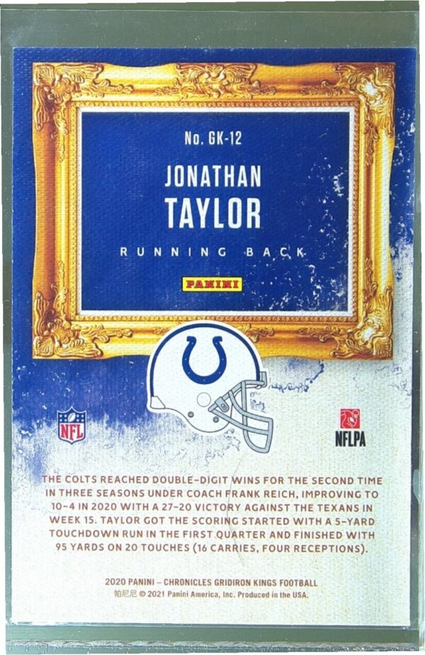 2020 Panini Chronicles Jonathan Taylor RC #GK-12 Colts Gridiron Kings - Image 3
